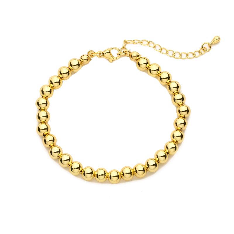 Geometric Copper Bracelet For Women With Beading Design And Gold Plated Finish Featuring Zircon Inlay 6