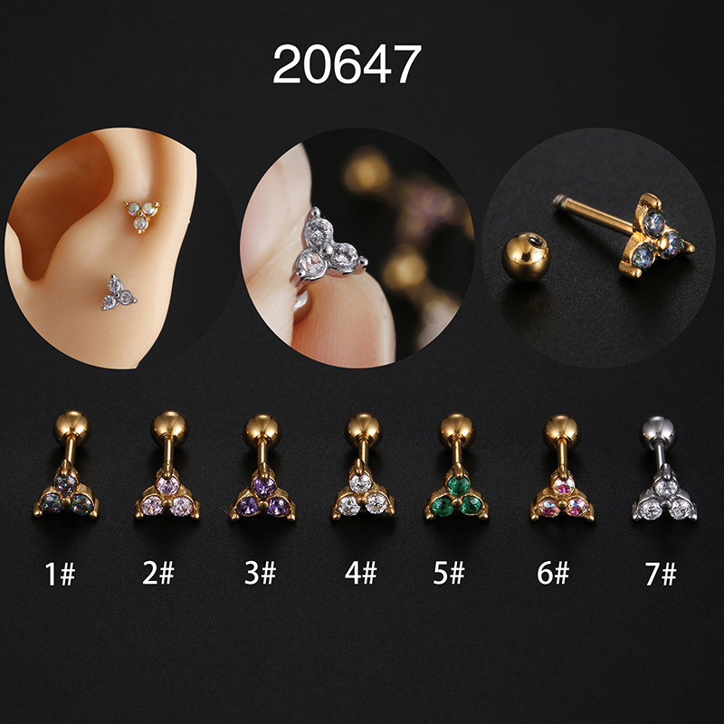 Round Stainless Steel Stud Earrings For Women Featuring Zircon Inlay Design