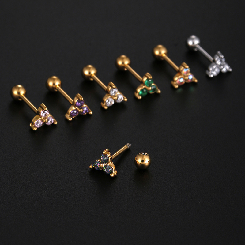 Round Stainless Steel Stud Earrings For Women Featuring Zircon Inlay Design 2