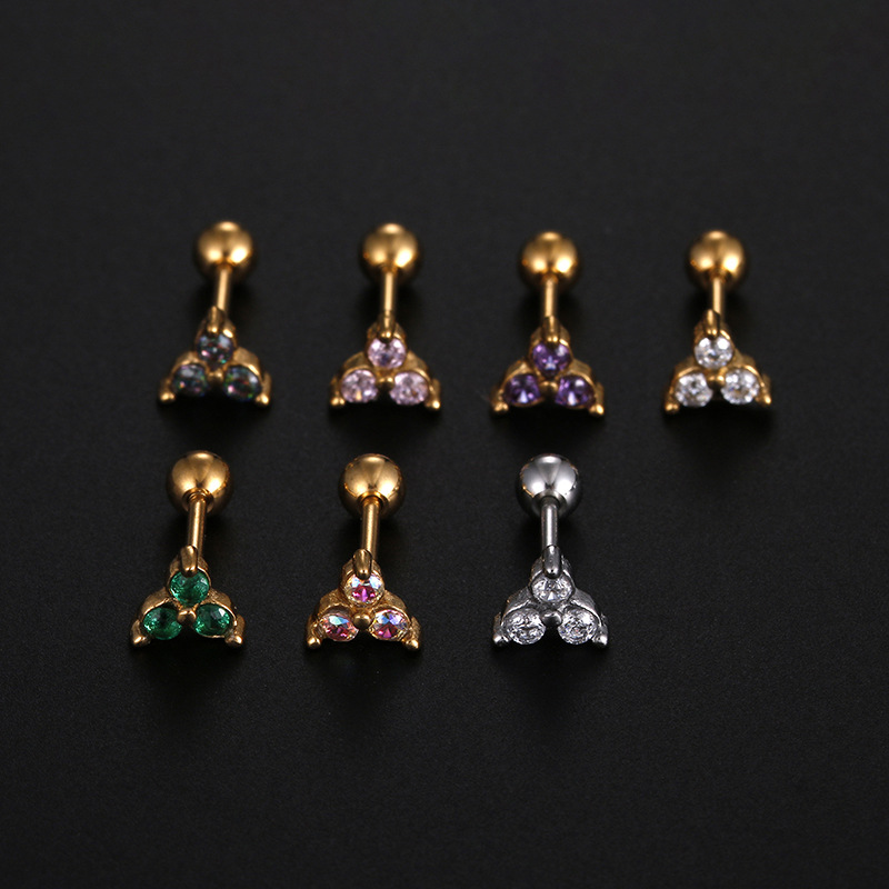 Round Stainless Steel Stud Earrings For Women Featuring Zircon Inlay Design 3