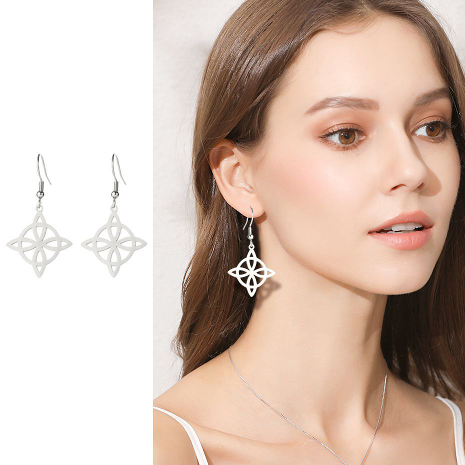 Glam Hollow Out Silver Symbol Ear Hook For Women, Stainless Steel With Iron Ear Pin 6