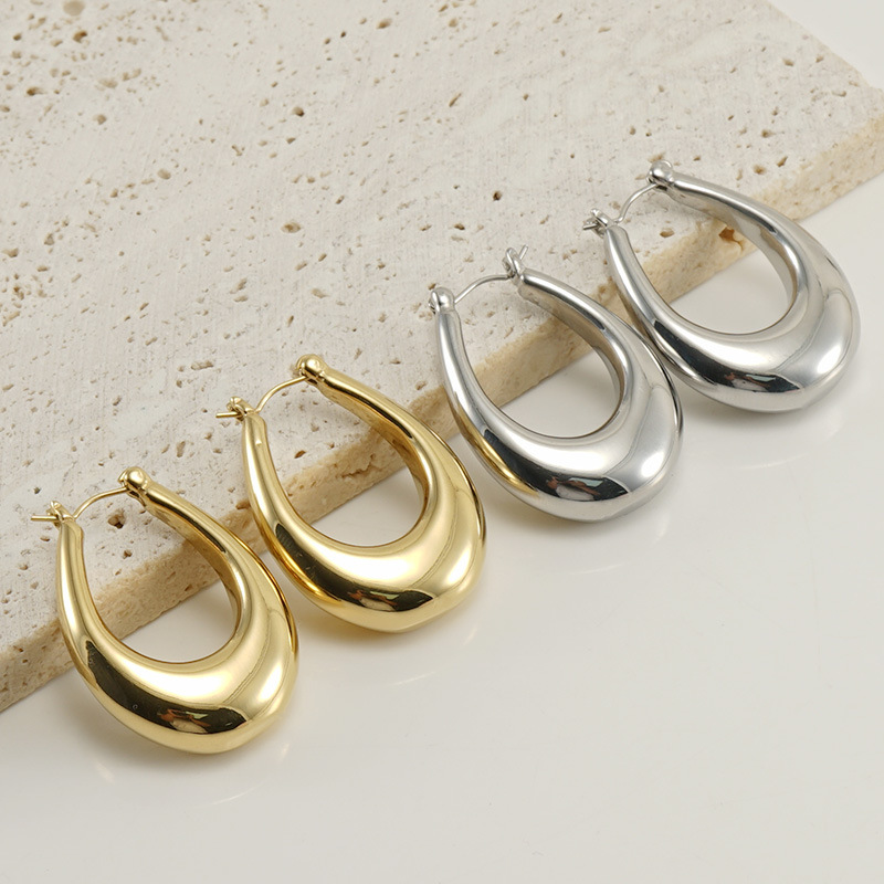 Polished U Shape Hoop Earrings For Women In 304 Stainless Steel With 18K Gold PVD Vacuum Plating
