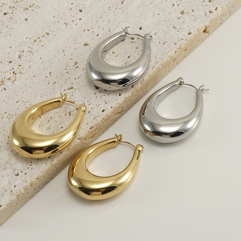 Polished U Shape Hoop Earrings For Women In 304 Stainless Steel With 18K Gold PVD Vacuum Plating 3