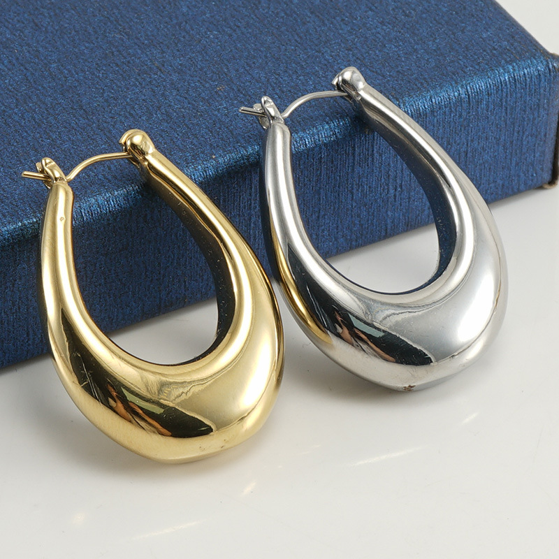 Polished U Shape Hoop Earrings For Women In 304 Stainless Steel With 18K Gold PVD Vacuum Plating 4