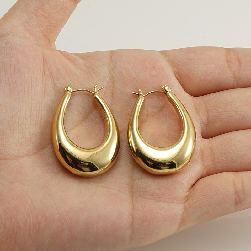 Polished U Shape Hoop Earrings For Women In 304 Stainless Steel With 18K Gold PVD Vacuum Plating 5