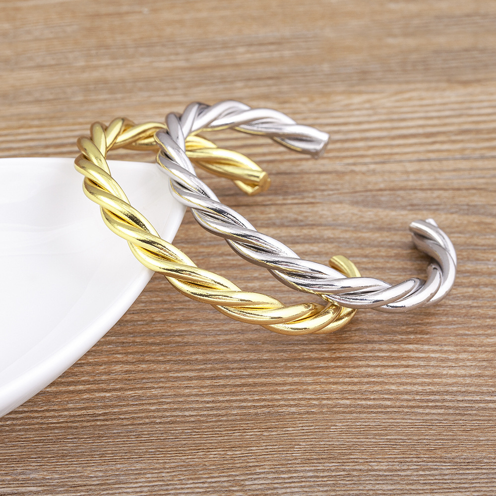 Simple Style Twist Braid Wristband In Copper Featuring 18K Real Gold Plated Electroplated Finish