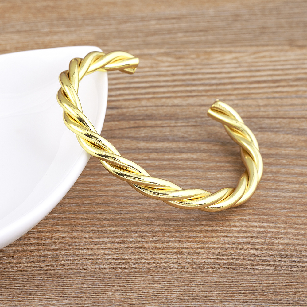 Simple Style Twist Braid Wristband In Copper Featuring 18K Real Gold Plated Electroplated Finish 3