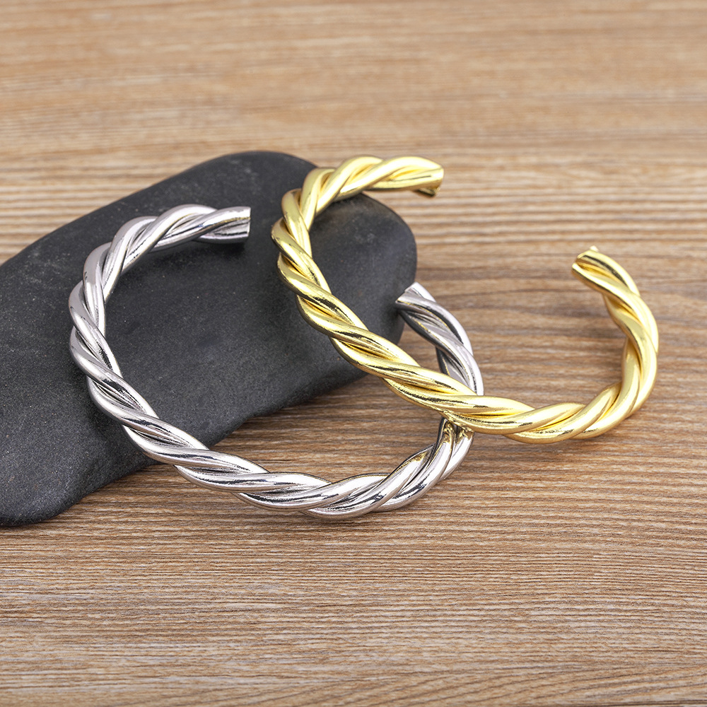 Simple Style Twist Braid Wristband In Copper Featuring 18K Real Gold Plated Electroplated Finish 4