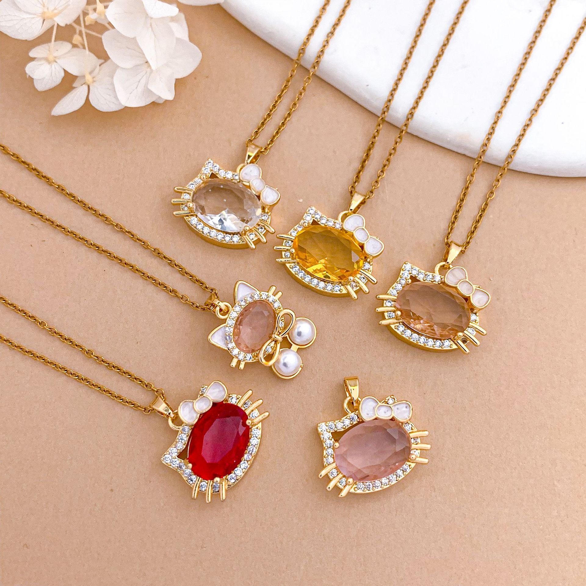 Simplified Cat Cartoon Titanium Steel Necklace Women's Design Sensation Clavicle Chain Couple Gifts Sweet Style Jewelry 2