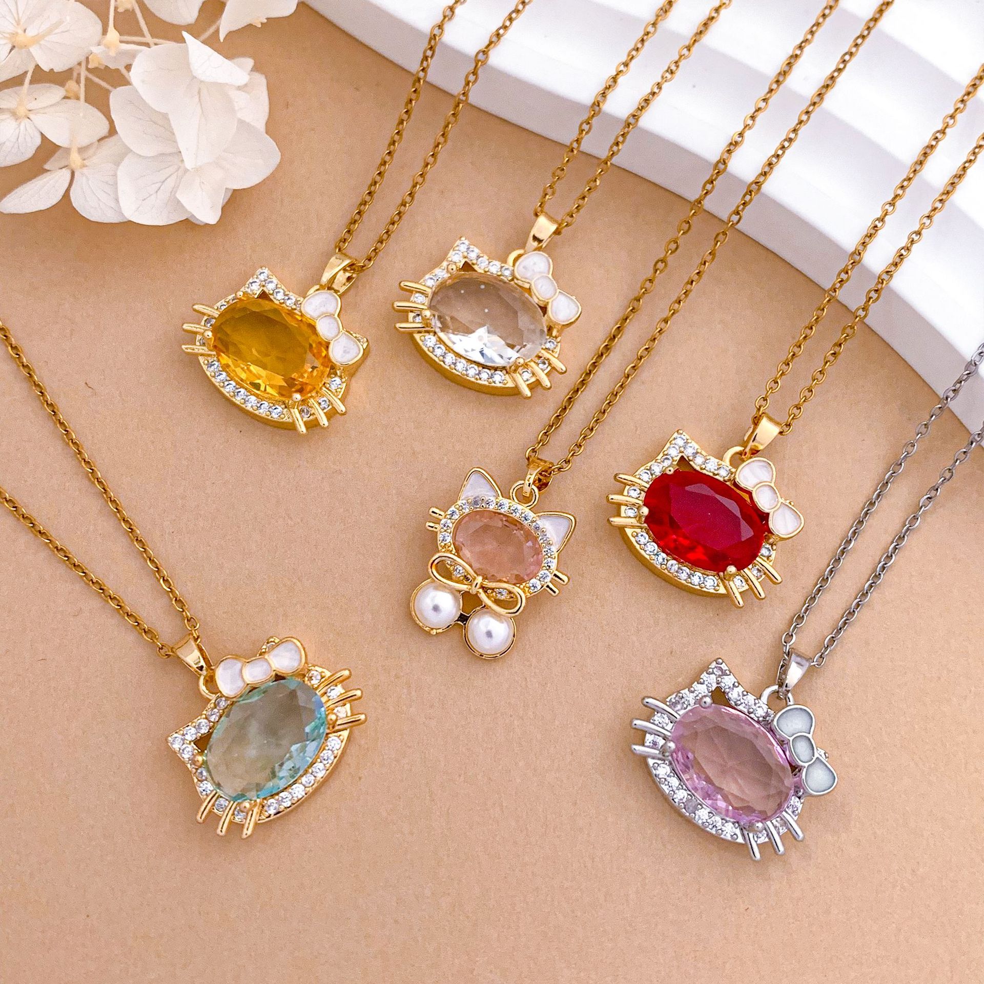 Simplified Cat Cartoon Titanium Steel Necklace Women's Design Sensation Clavicle Chain Couple Gifts Sweet Style Jewelry 3