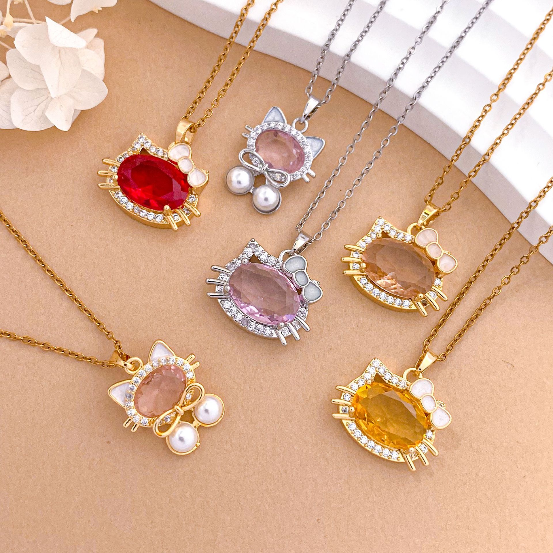 Simplified Cat Cartoon Titanium Steel Necklace Women's Design Sensation Clavicle Chain Couple Gifts Sweet Style Jewelry 4