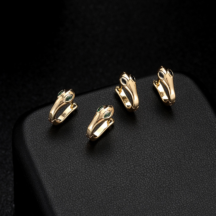 Snake Pattern Copper Earrings For Women With Electroplated Gold Plating And Gem Inlay