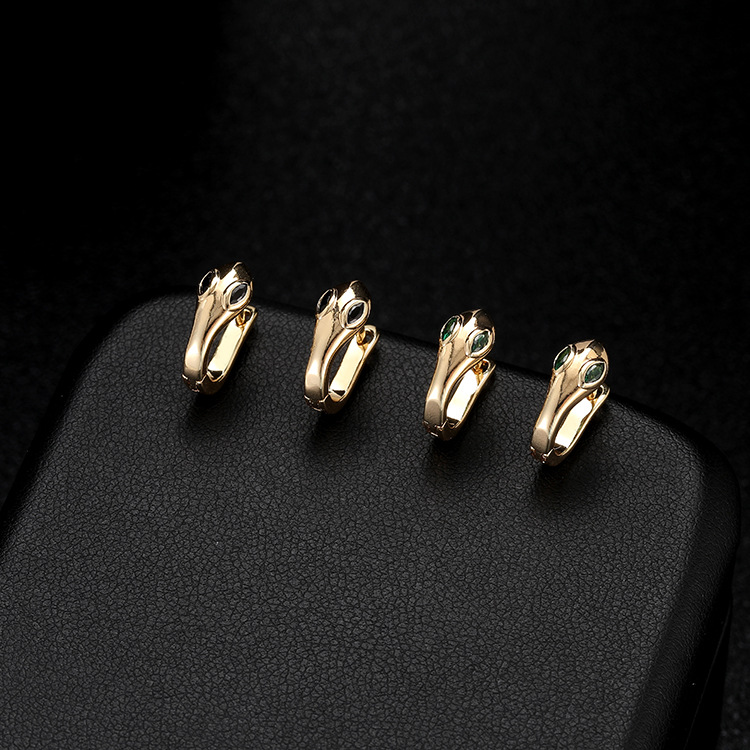 Snake Pattern Copper Earrings For Women With Electroplated Gold Plating And Gem Inlay 2