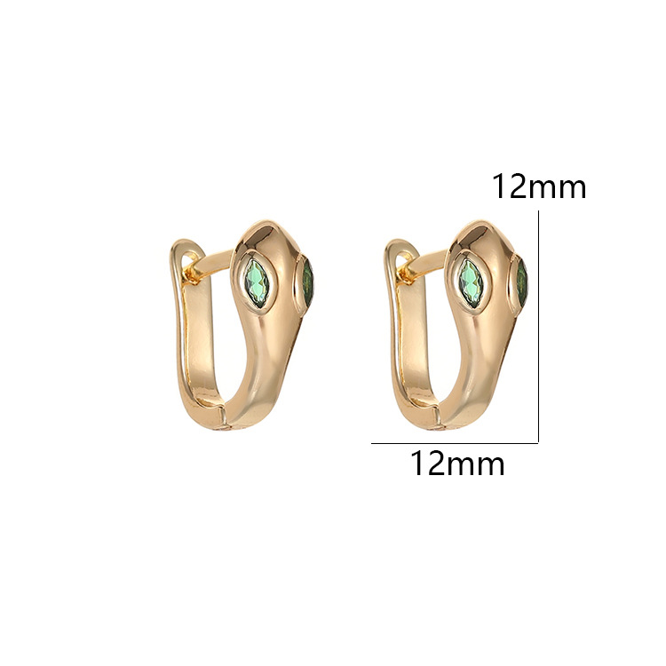 Snake Pattern Copper Earrings For Women With Electroplated Gold Plating And Gem Inlay 5