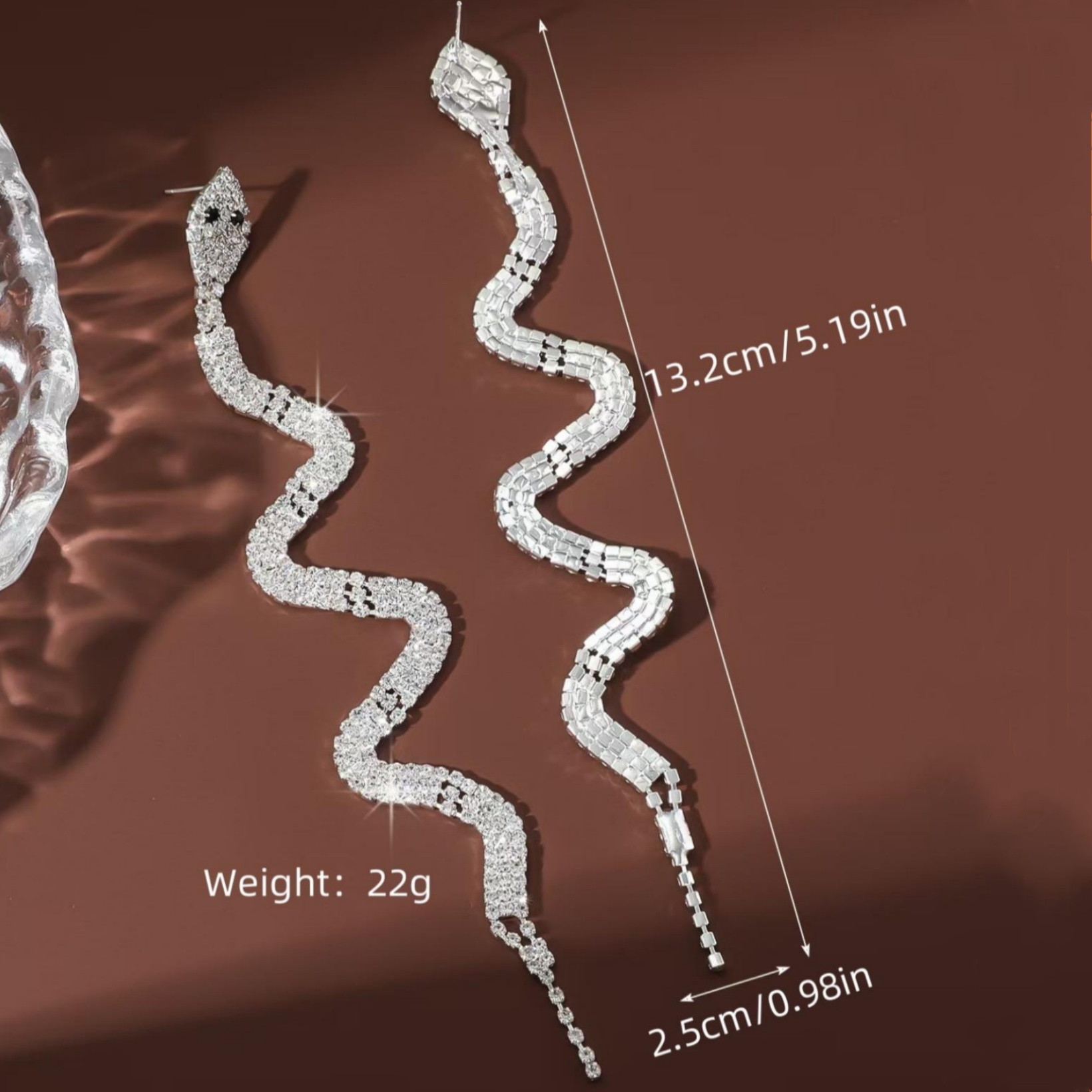 Snake Pattern Drop Earrings For Women, Electroplated Silver Plated Copper With Rhinestones And 0.03-0.05µm Plating 2
