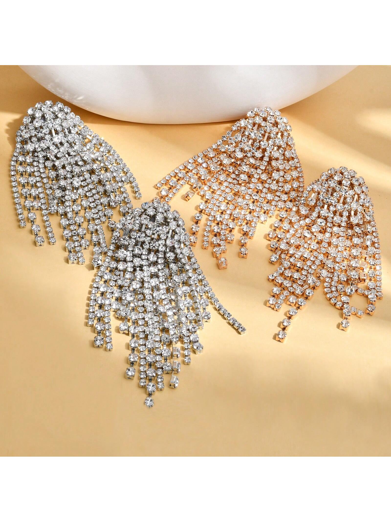 Snowflake Drop Earrings With Claw Setting, Golden Plated Copper Featuring 0.03µm Water Plating And Rhinestone Inlay