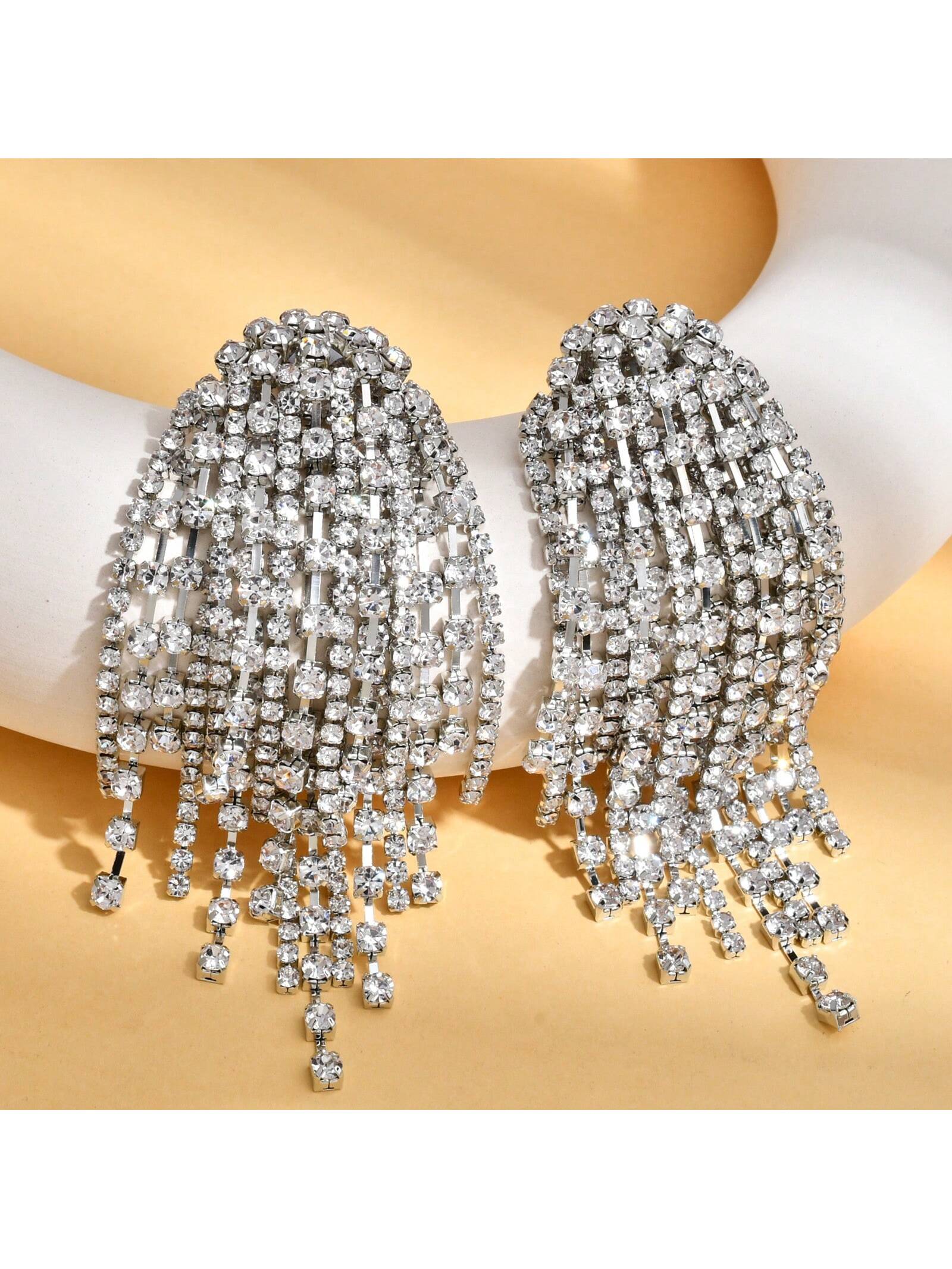 Snowflake Drop Earrings With Claw Setting, Golden Plated Copper Featuring 0.03µm Water Plating And Rhinestone Inlay 2