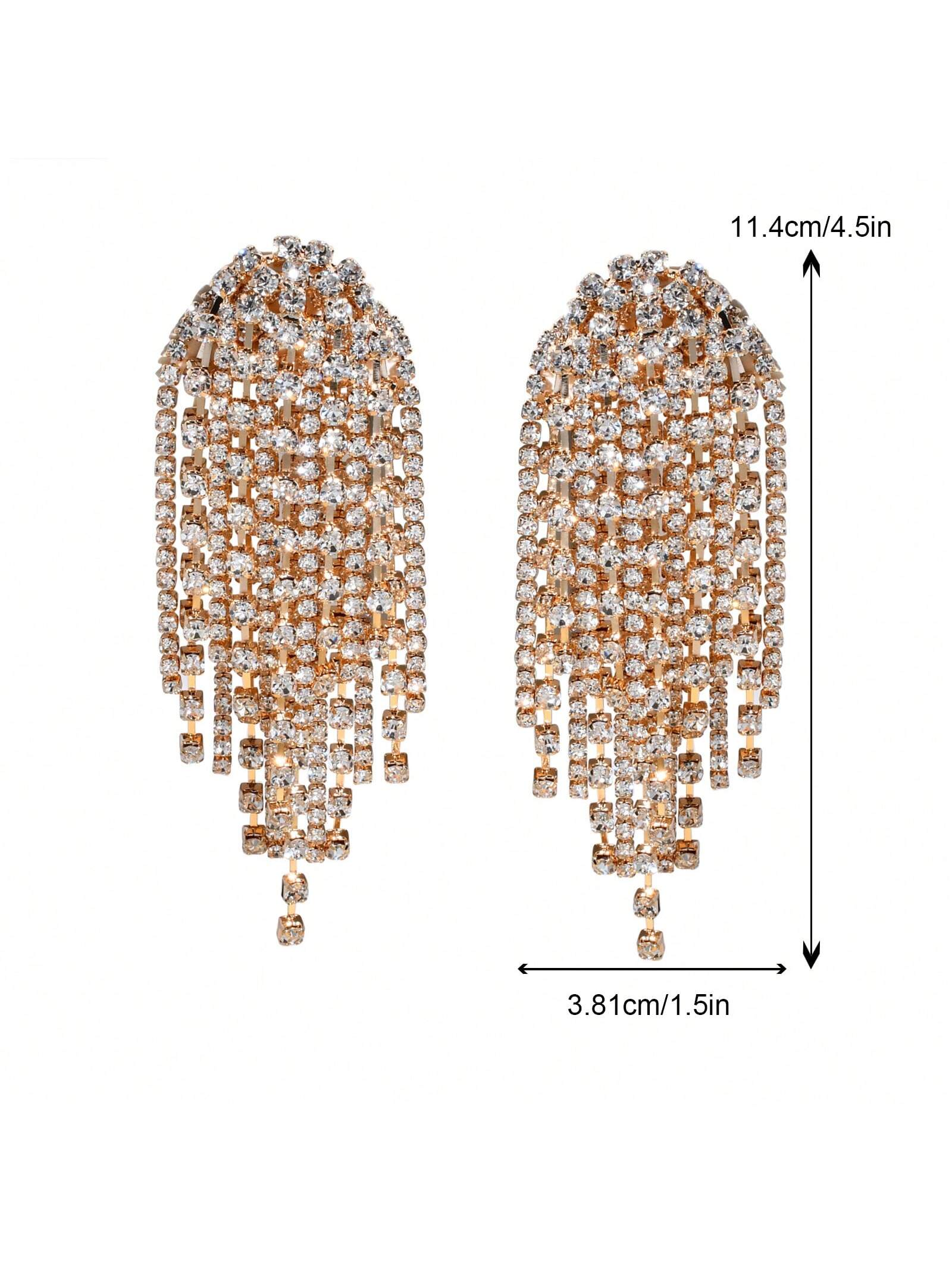 Snowflake Drop Earrings With Claw Setting, Golden Plated Copper Featuring 0.03µm Water Plating And Rhinestone Inlay 3