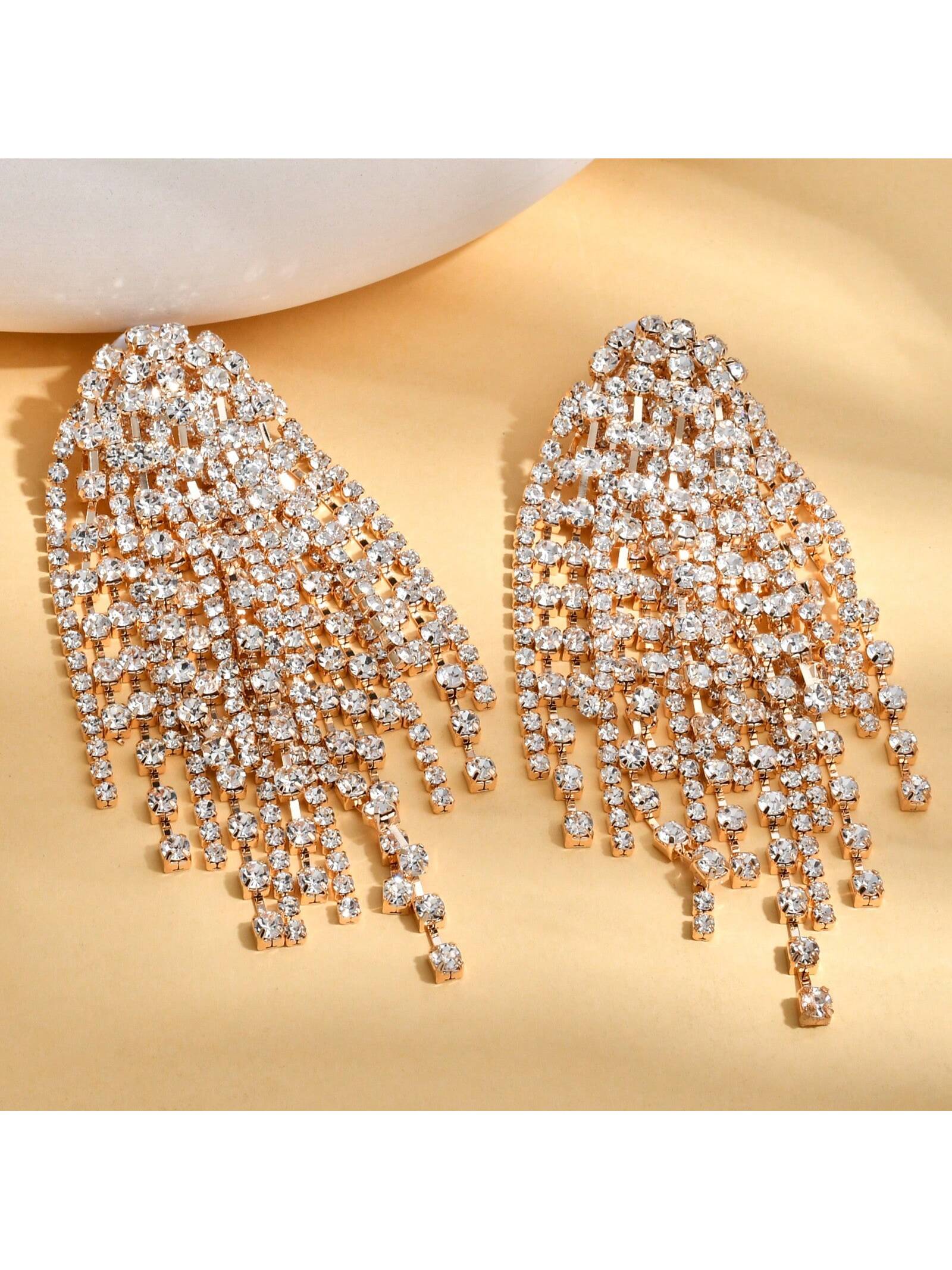 Snowflake Drop Earrings With Claw Setting, Golden Plated Copper Featuring 0.03µm Water Plating And Rhinestone Inlay 4