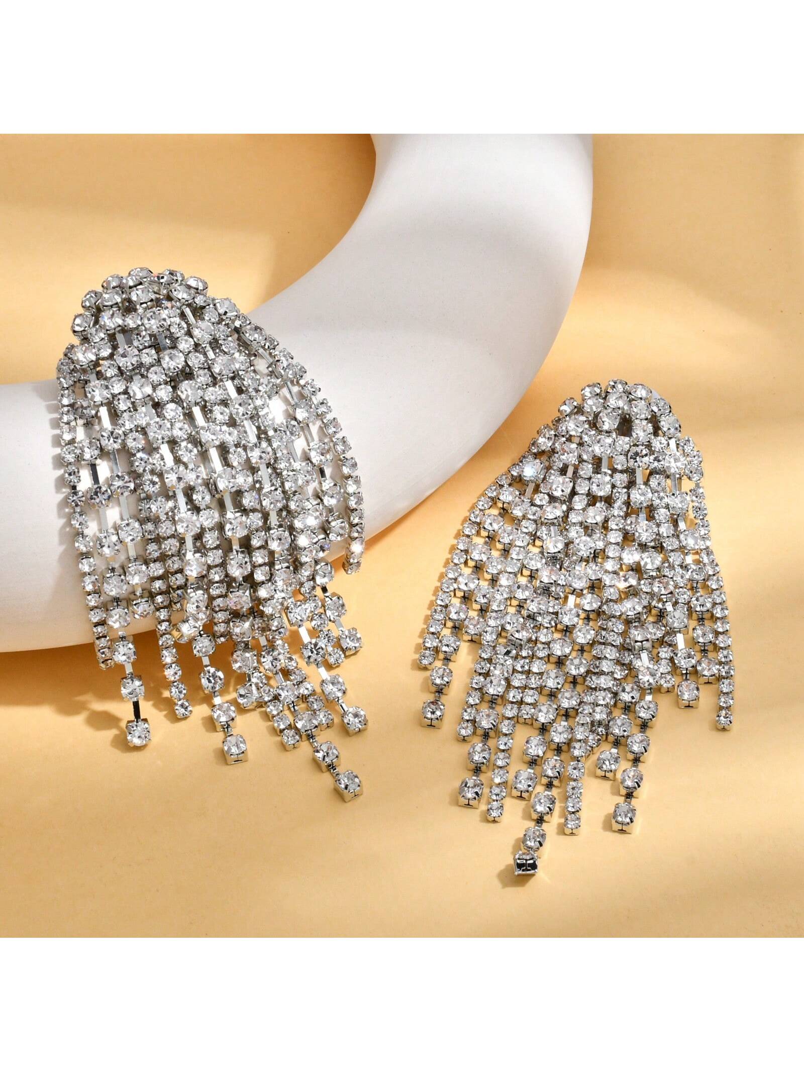 Snowflake Drop Earrings With Claw Setting, Golden Plated Copper Featuring 0.03µm Water Plating And Rhinestone Inlay 5