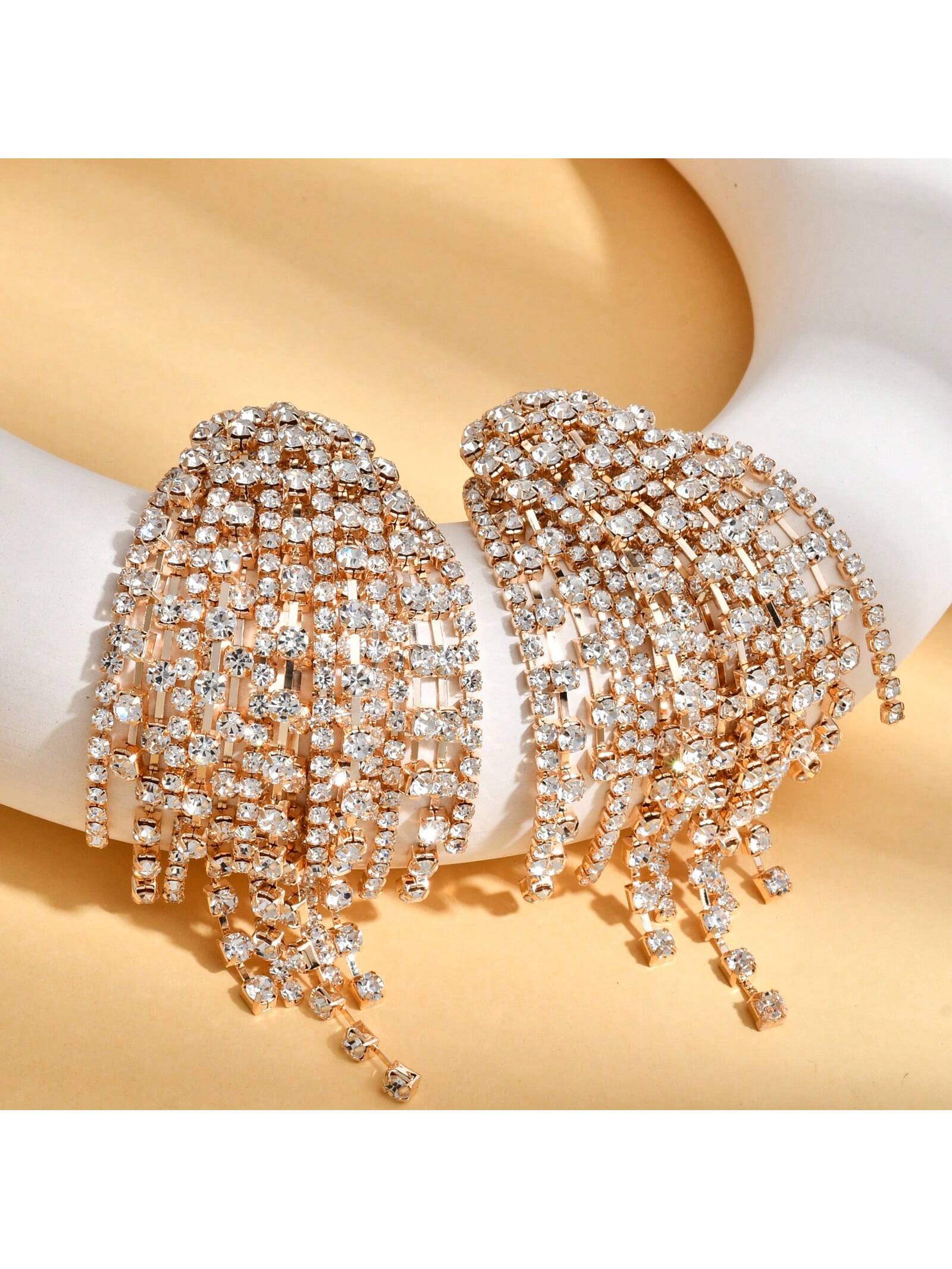 Snowflake Drop Earrings With Claw Setting, Golden Plated Copper Featuring 0.03µm Water Plating And Rhinestone Inlay 6