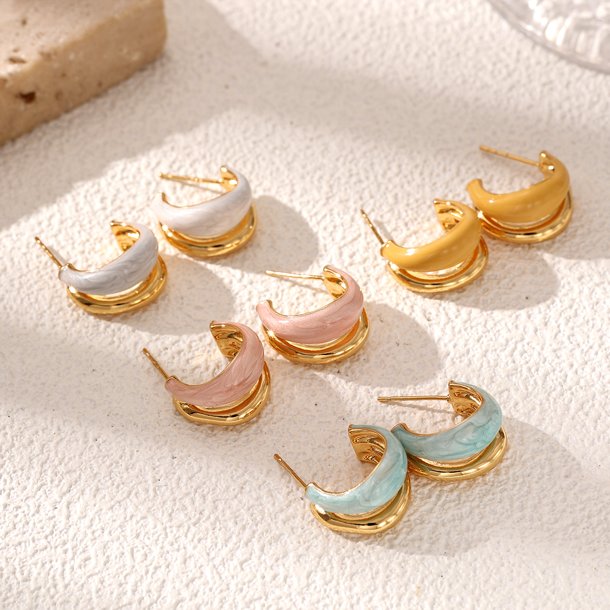 Solid Color Asymmetrical Earrings For Women, Copper With 18K Real Gold Plated Water Plating, 0.03µm-0.05µm Thickness