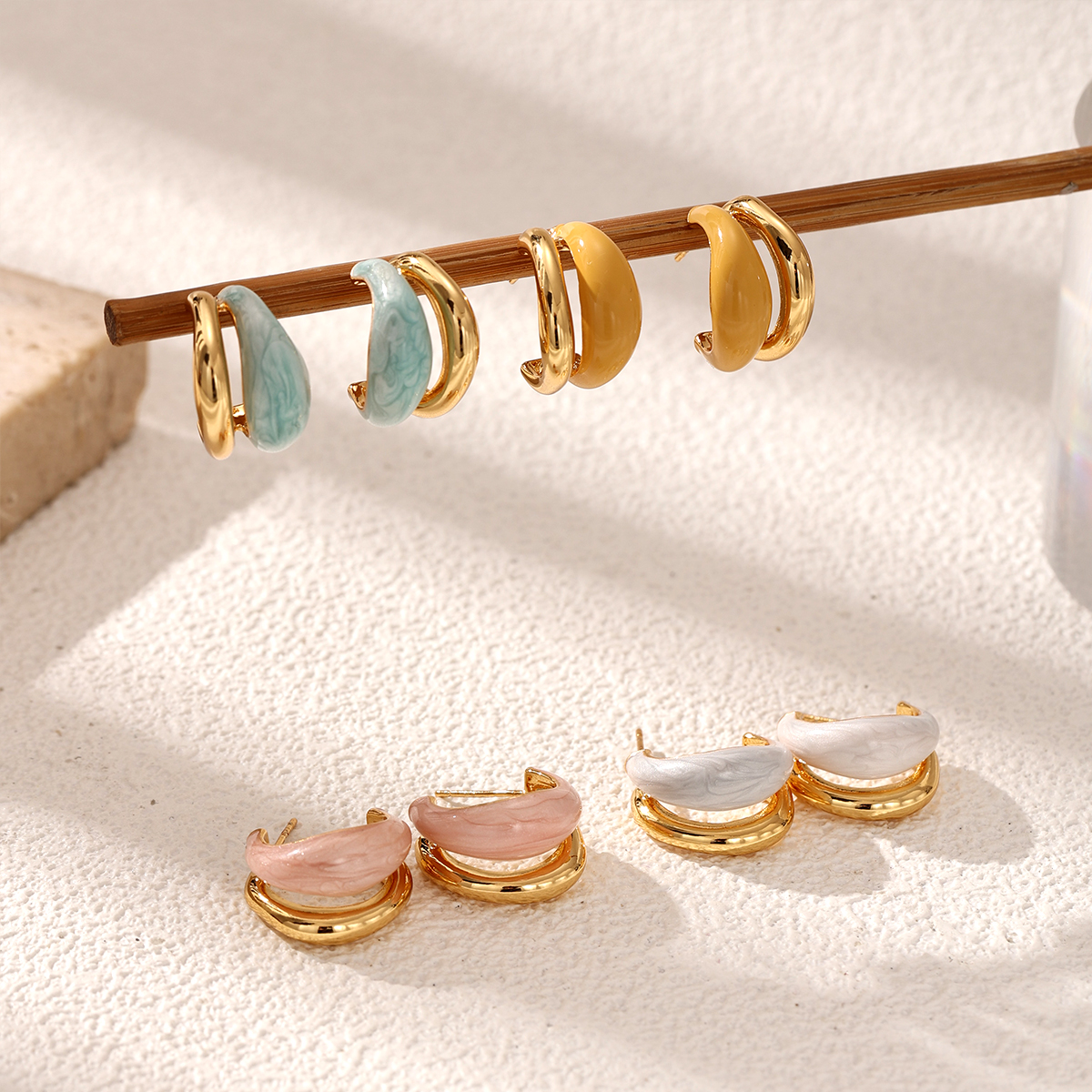 Solid Color Asymmetrical Earrings For Women, Copper With 18K Real Gold Plated Water Plating, 0.03µm-0.05µm Thickness 3