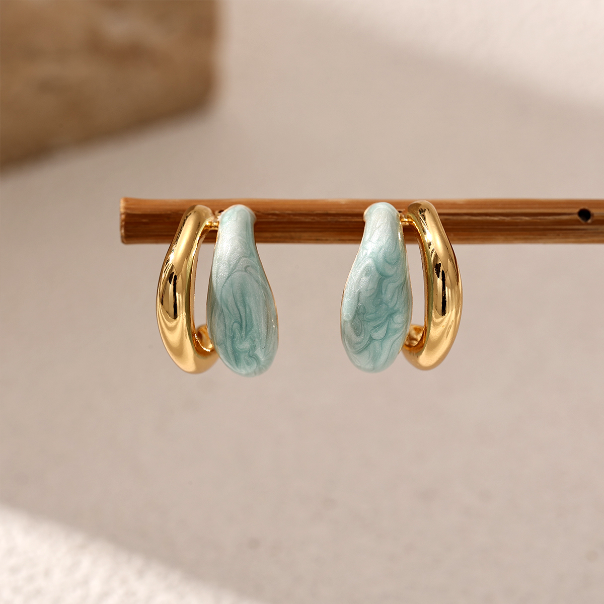 Solid Color Asymmetrical Earrings For Women, Copper With 18K Real Gold Plated Water Plating, 0.03µm-0.05µm Thickness 5