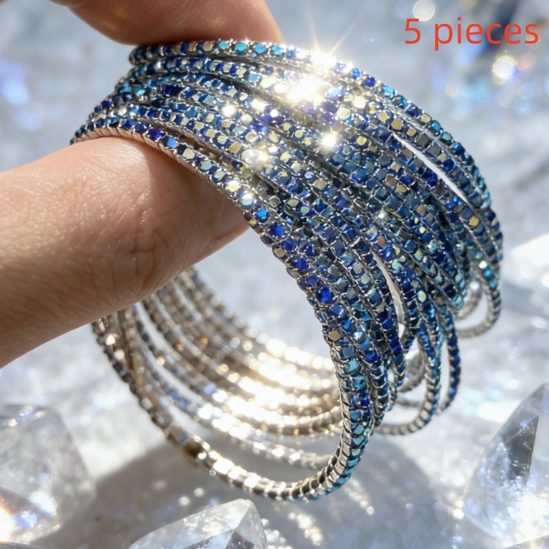 Sparkly Electroplated Copper Bangle For Women With Silver Plated Finish And Rhinestone Inlay