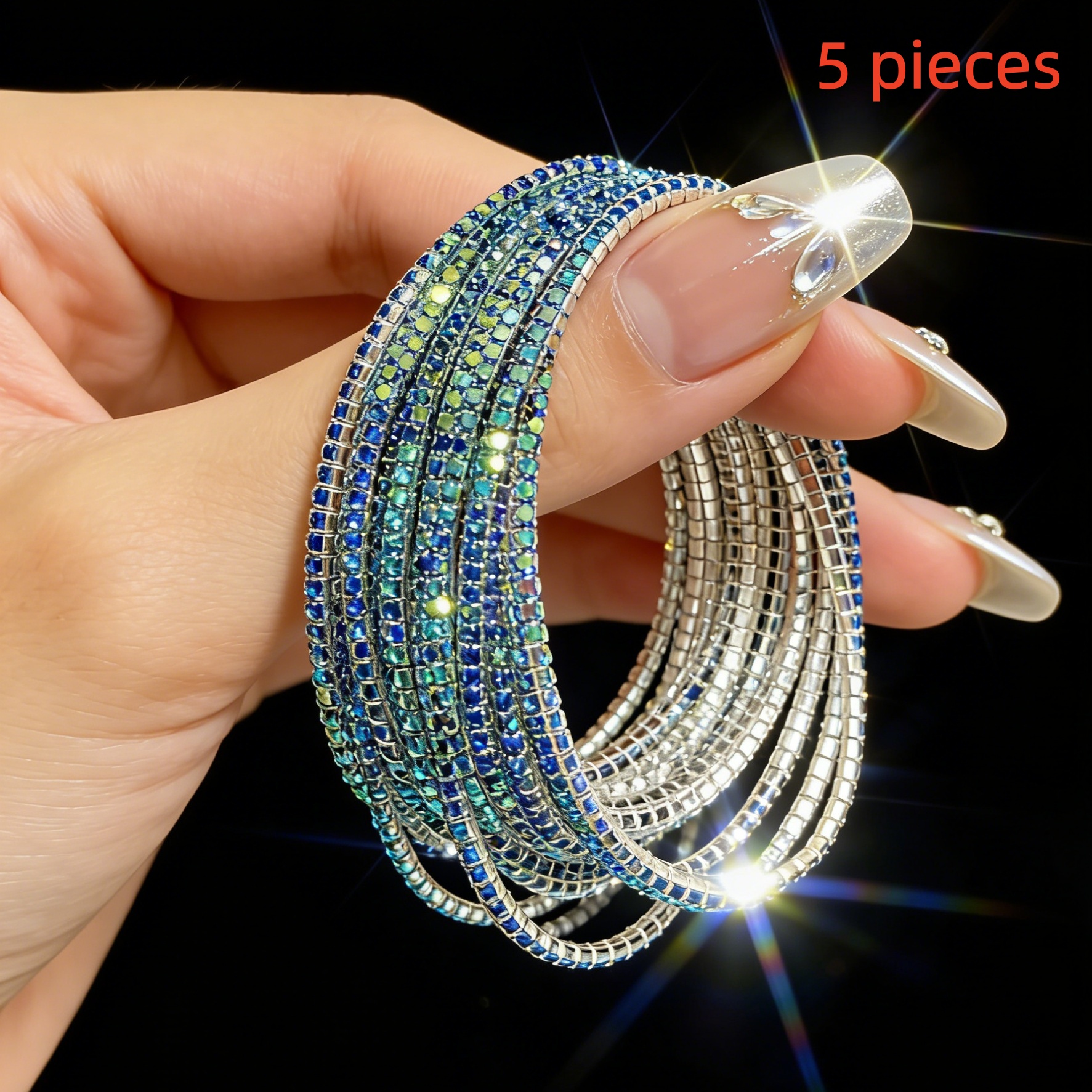 Sparkly Electroplated Copper Bangle For Women With Silver Plated Finish And Rhinestone Inlay 2