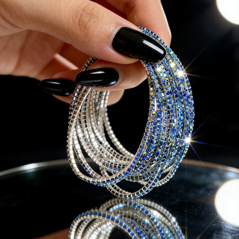 Sparkly Electroplated Copper Bangle For Women With Silver Plated Finish And Rhinestone Inlay 5