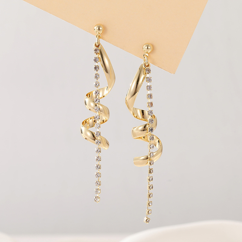 Spiral Ear Line Earrings For Women With Copper And Zircon Inlay, Featuring 925 Sterling Silver Ear Pins In Gold