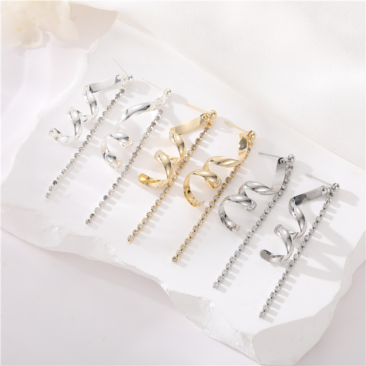 Spiral Ear Line Earrings For Women With Copper And Zircon Inlay, Featuring 925 Sterling Silver Ear Pins In Gold 2