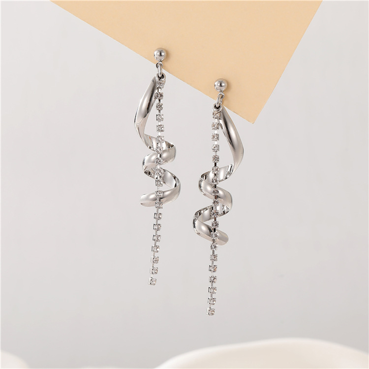Spiral Ear Line Earrings For Women With Copper And Zircon Inlay, Featuring 925 Sterling Silver Ear Pins In Gold 3