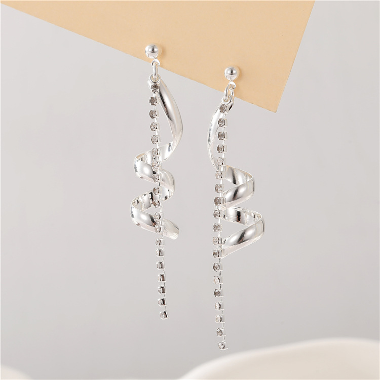 Spiral Ear Line Earrings For Women With Copper And Zircon Inlay, Featuring 925 Sterling Silver Ear Pins In Gold 4