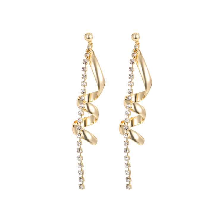 Spiral Ear Line Earrings For Women With Copper And Zircon Inlay, Featuring 925 Sterling Silver Ear Pins In Gold 5