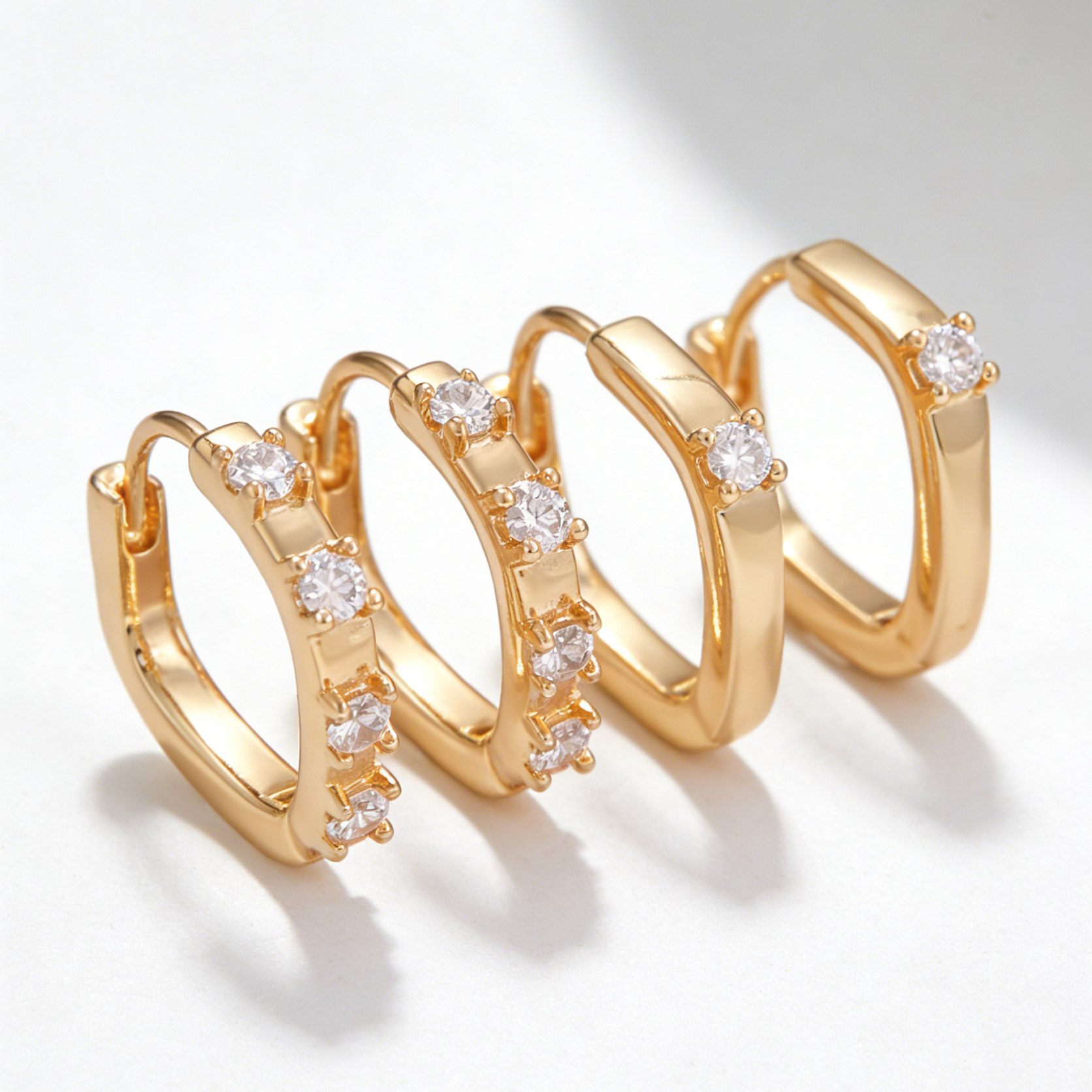 Square Claw Setting Earrings For Women, Copper With 14K Real Gold Water Plating And Zircon Inlay