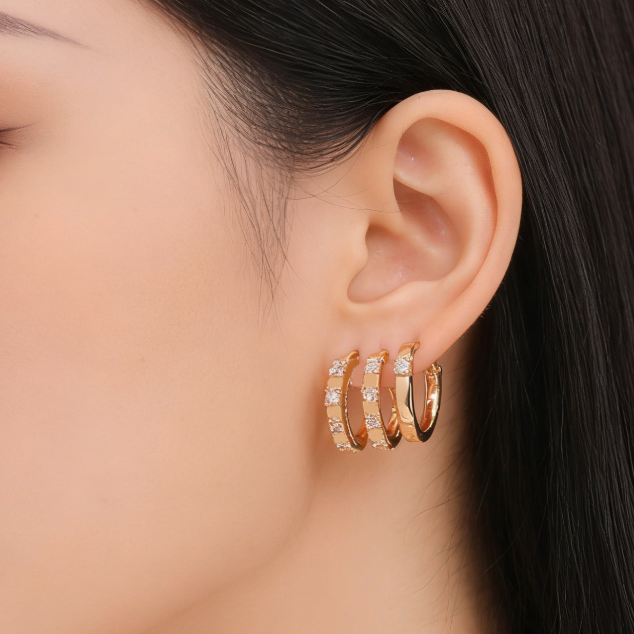 Square Claw Setting Earrings For Women, Copper With 14K Real Gold Water Plating And Zircon Inlay 2