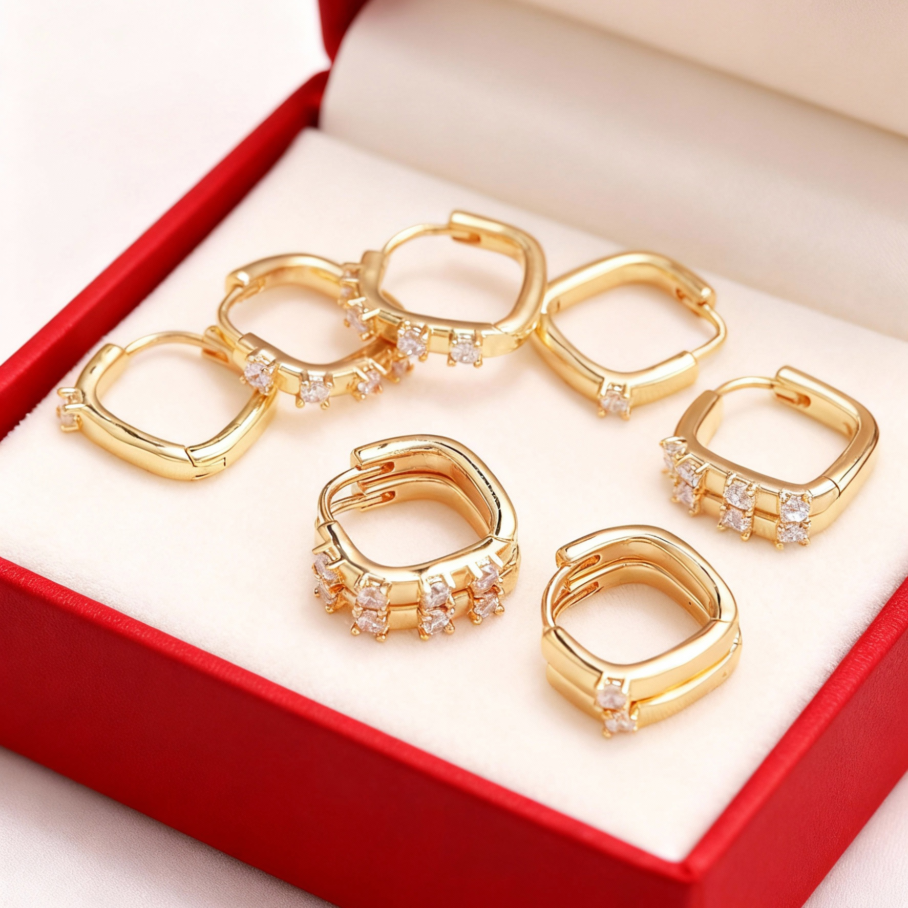 Square Claw Setting Earrings For Women, Copper With 14K Real Gold Water Plating And Zircon Inlay 4