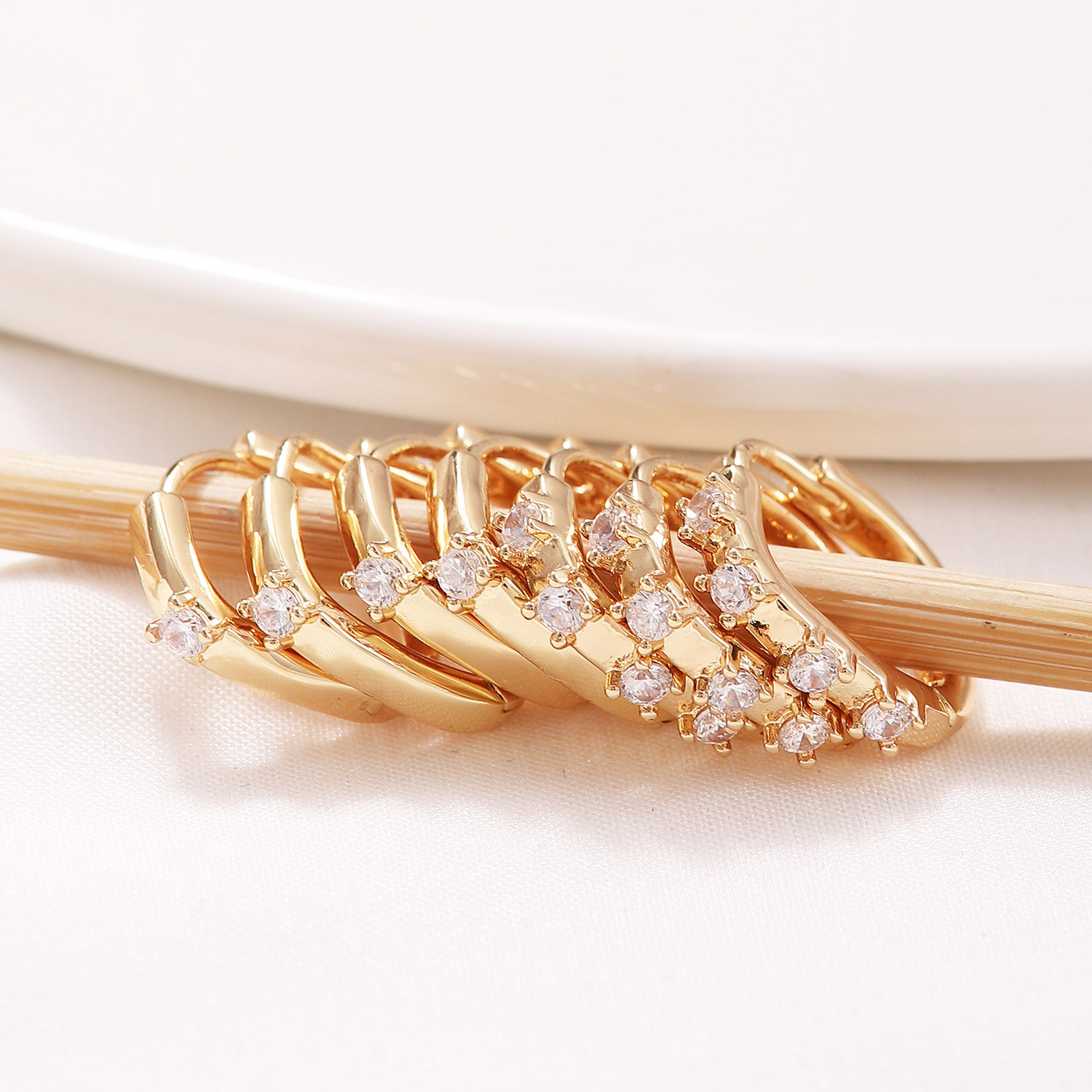 Square Claw Setting Earrings For Women, Copper With 14K Real Gold Water Plating And Zircon Inlay 6