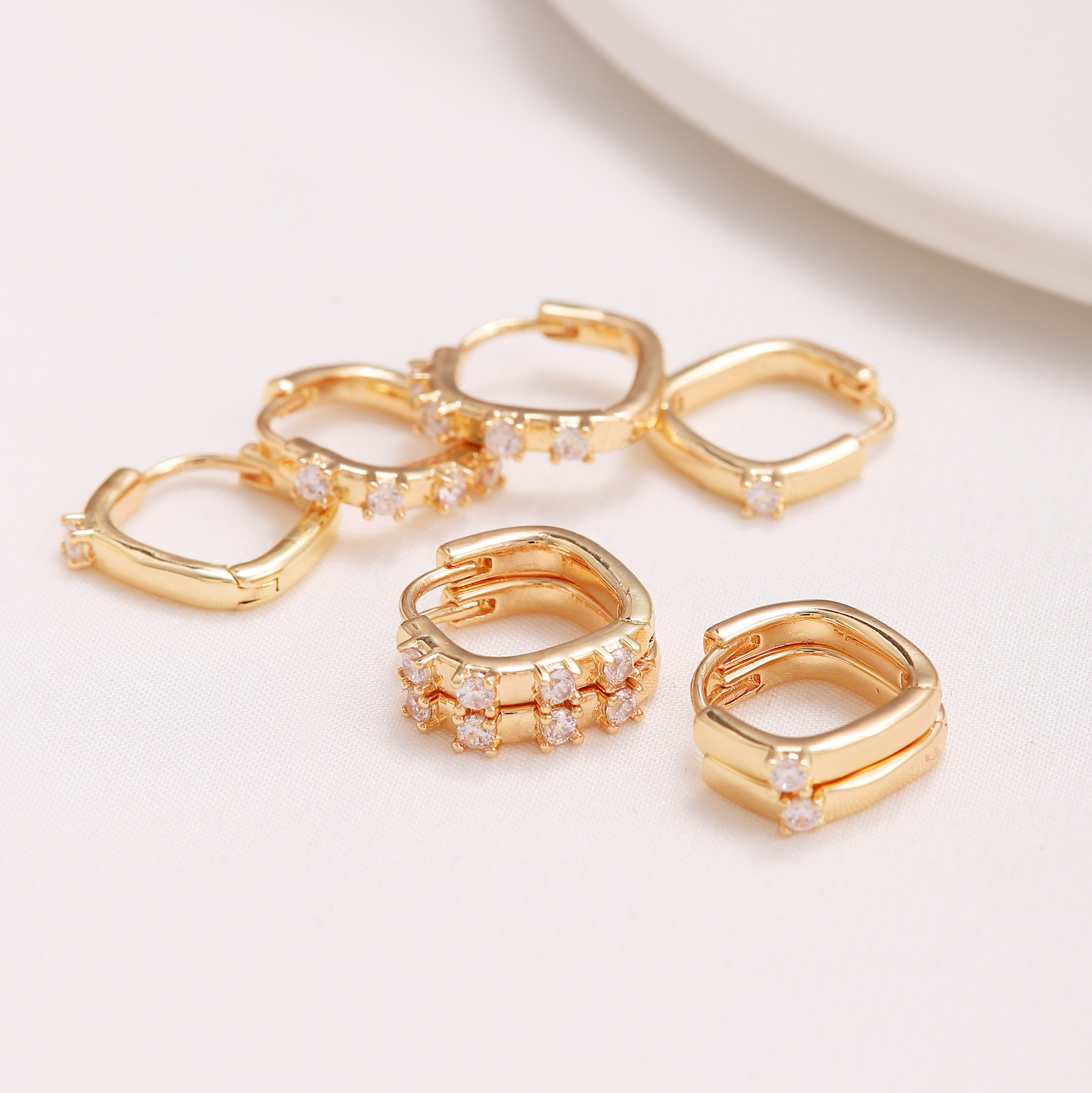 Square Claw Setting Earrings For Women, Copper With 14K Real Gold Water Plating And Zircon Inlay 7