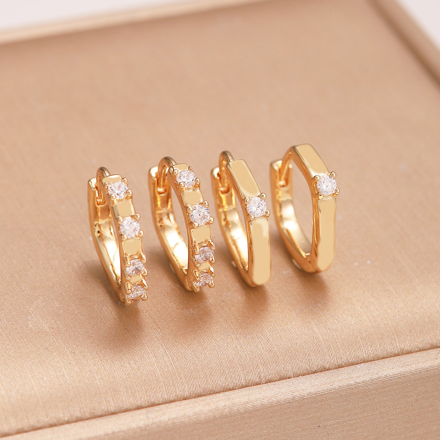Square Claw Setting Earrings For Women, Copper With 14K Real Gold Water Plating And Zircon Inlay 8