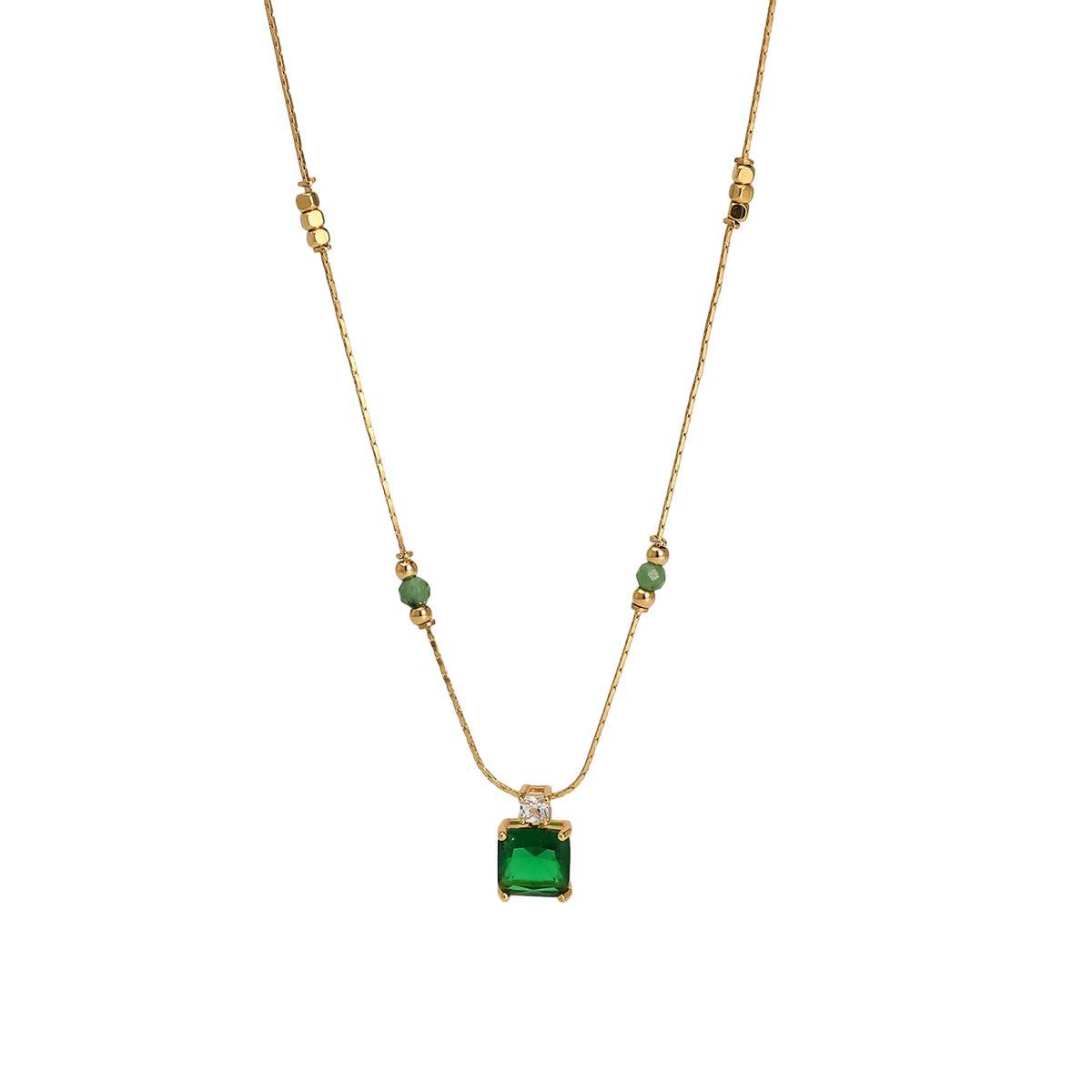 Square Copper Pendant Necklace For Women With Real Gold Plated Finish And Zircon Inlay, Featuring Precision Cutting Craft 5