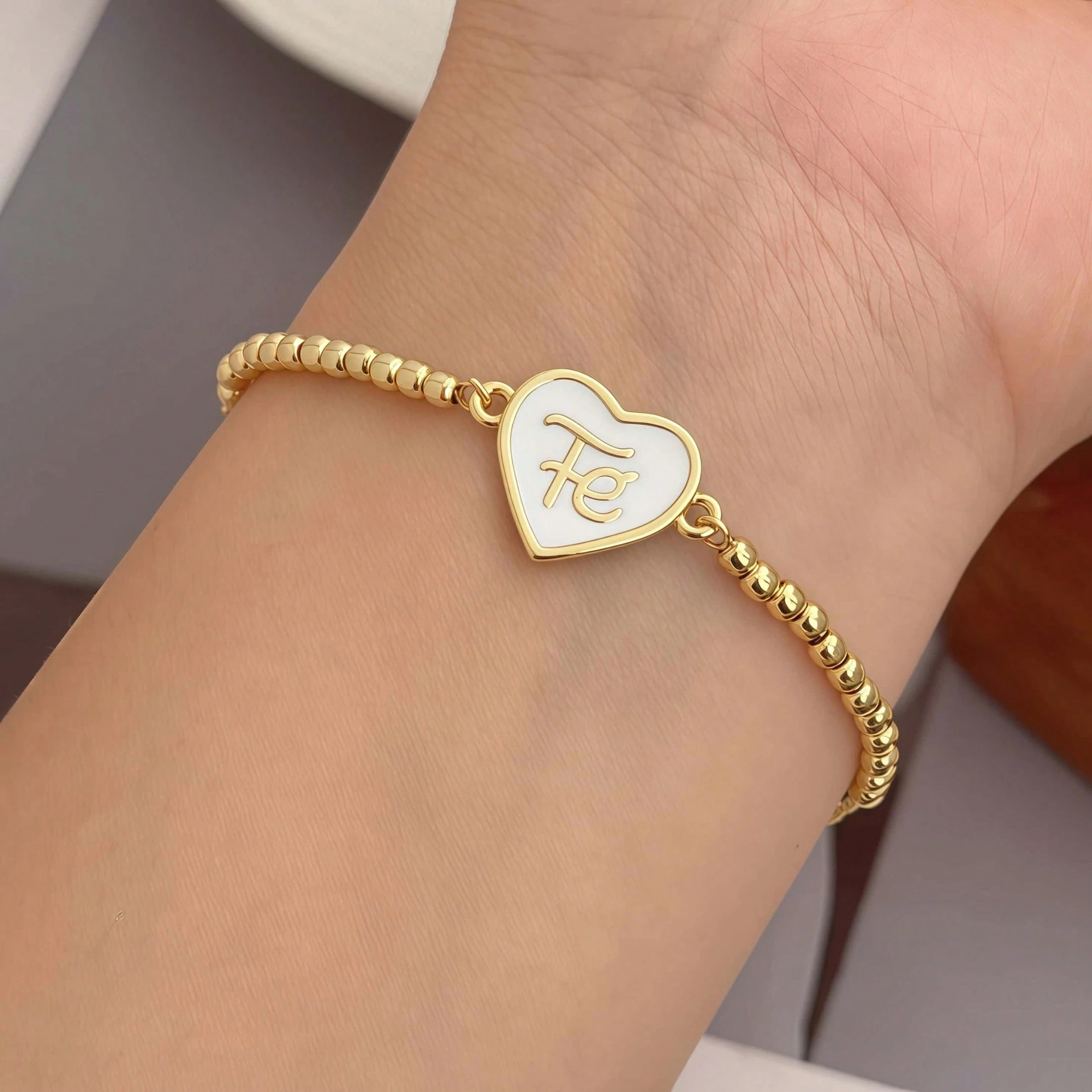 Square Enamel Bracelets For Women With Beaded Chain, Copper Material And 18K Real Gold Water Plating 3
