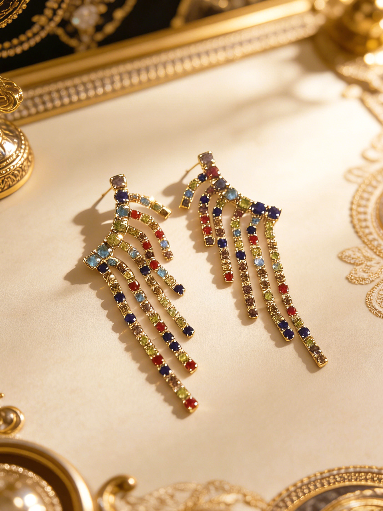 Square Inlay Earrings For Women In Copper With 18K Real Gold Plated Water Plating And Artificial Gemstones
