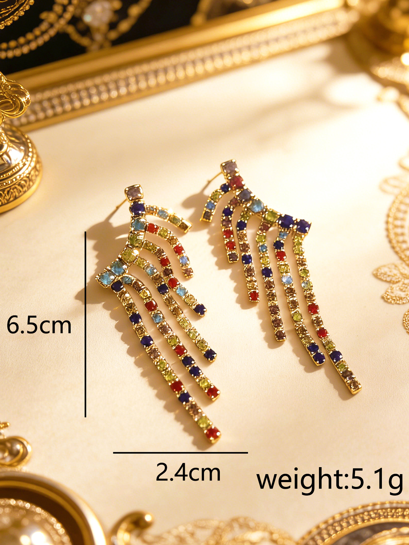 Square Inlay Earrings For Women In Copper With 18K Real Gold Plated Water Plating And Artificial Gemstones 2