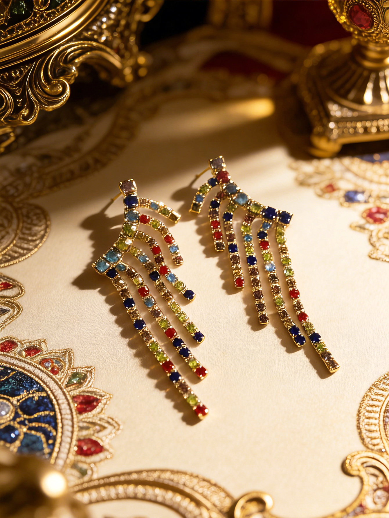 Square Inlay Earrings For Women In Copper With 18K Real Gold Plated Water Plating And Artificial Gemstones 3