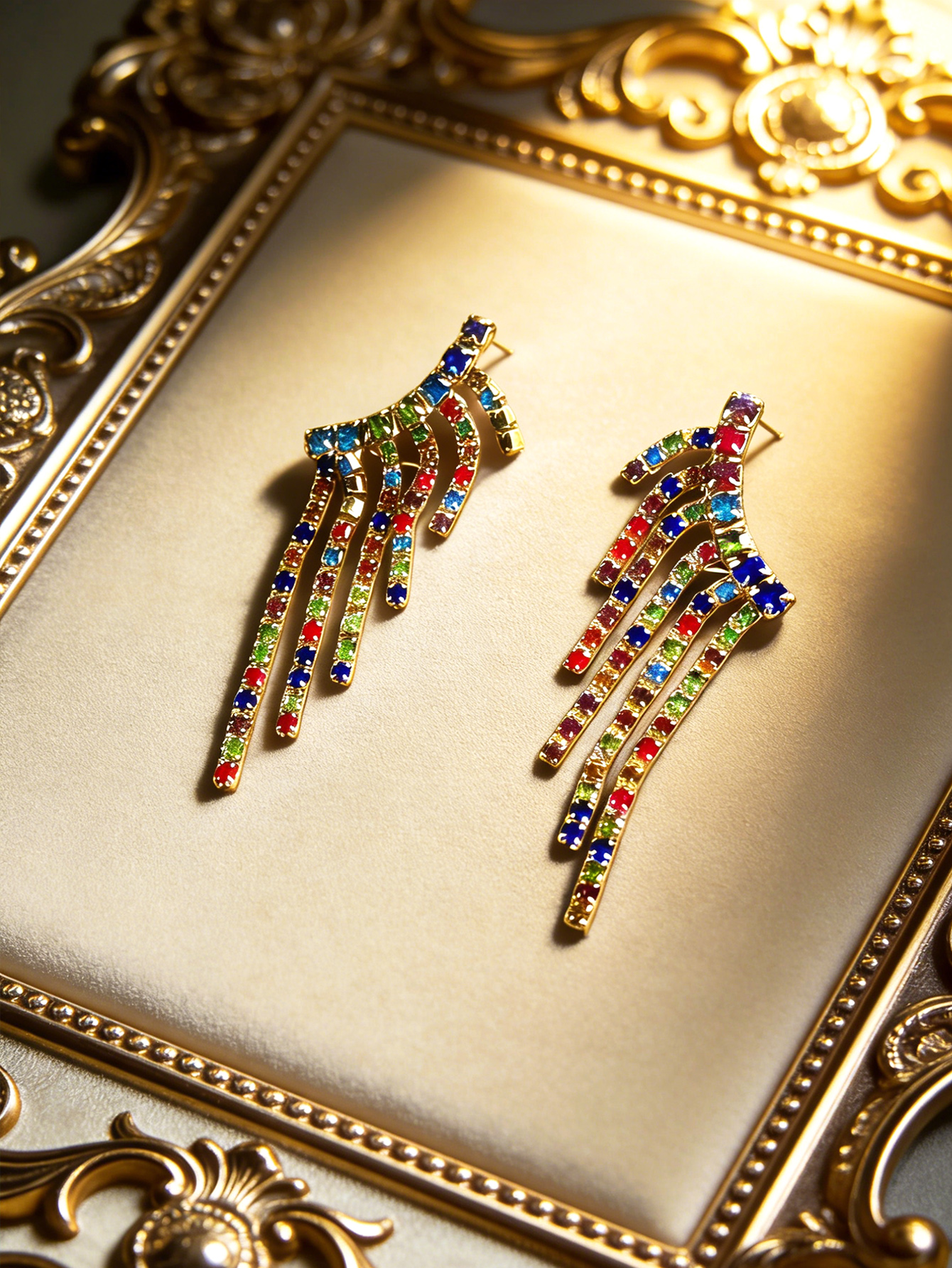 Square Inlay Earrings For Women In Copper With 18K Real Gold Plated Water Plating And Artificial Gemstones 4