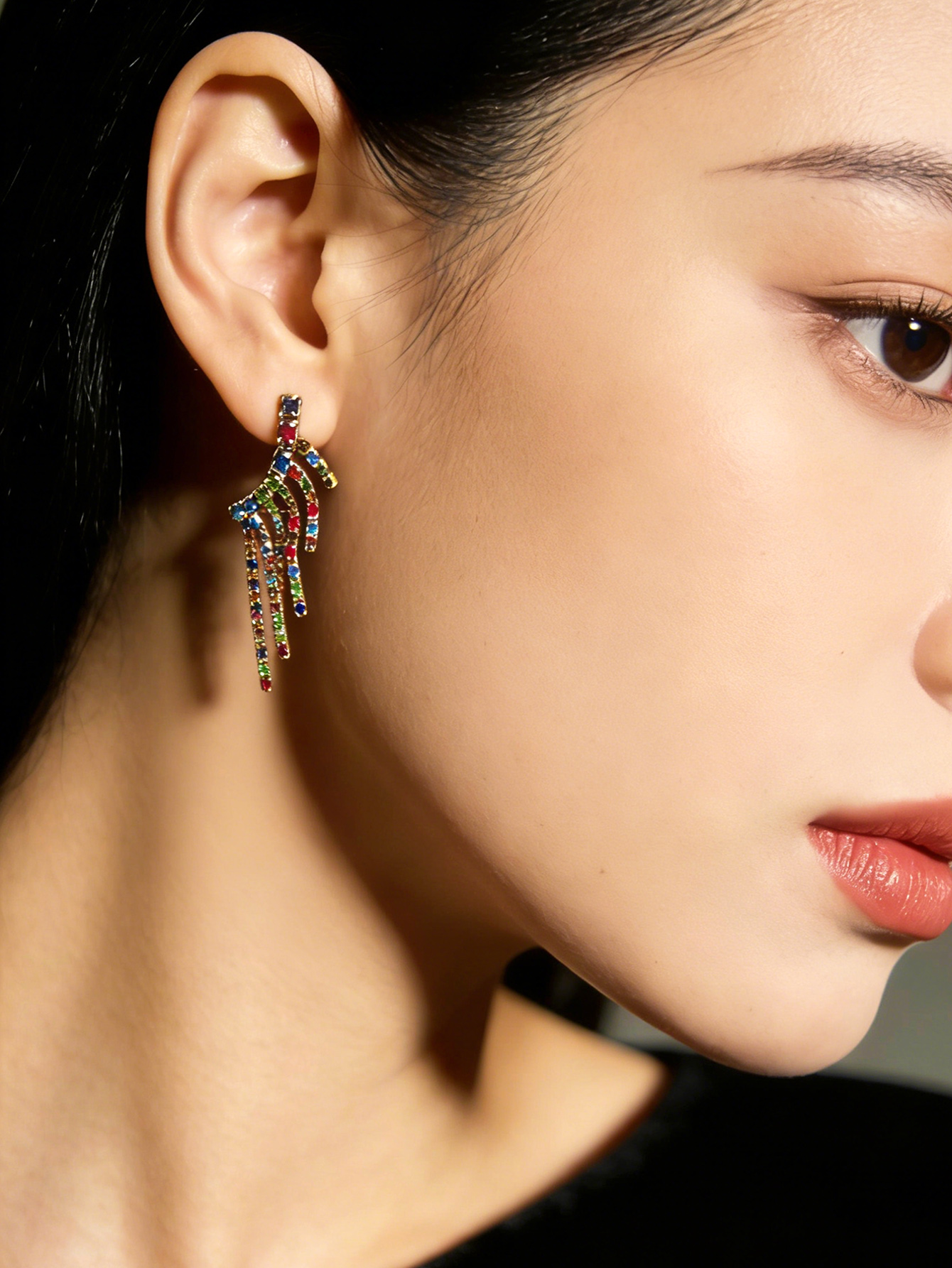 Square Inlay Earrings For Women In Copper With 18K Real Gold Plated Water Plating And Artificial Gemstones 5