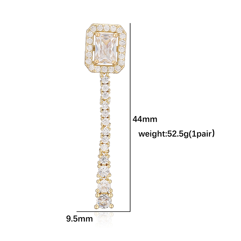Square Inlay Stud Earrings For Women, Copper Base With 18K Real Gold Water Plating And Zircon Inlay 3